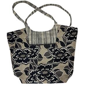 Maruca Handmade Jacquard Tan & Black Floral Tapestry Shoulder Bag